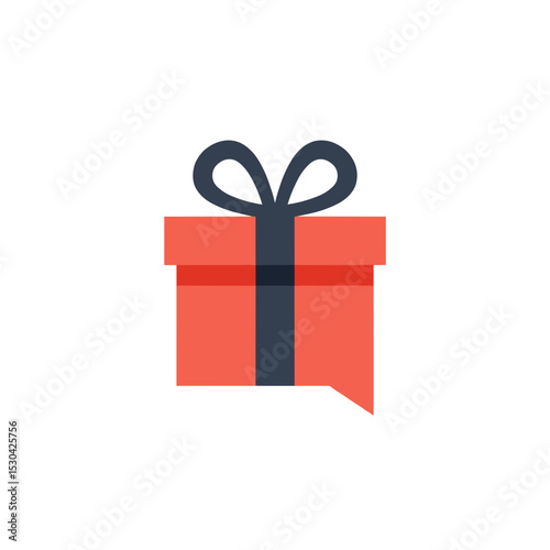 Red gift box tied with a dark gray bow on a white background, flat illustration