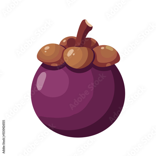 Cartoon illustration of a whole mangosteen fruit with a glossy texture on a white background