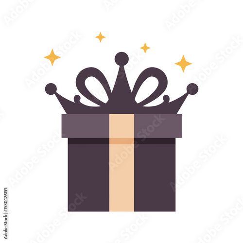 Stylized gift illustration featuring a crown-shaped bow with stars, on a white background