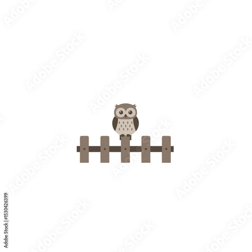 Cartoon owl perched atop a wooden fence, with a simple design on a clean, white background
