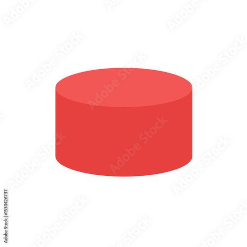 Red cylinder in center, with white space above it, casting shadows