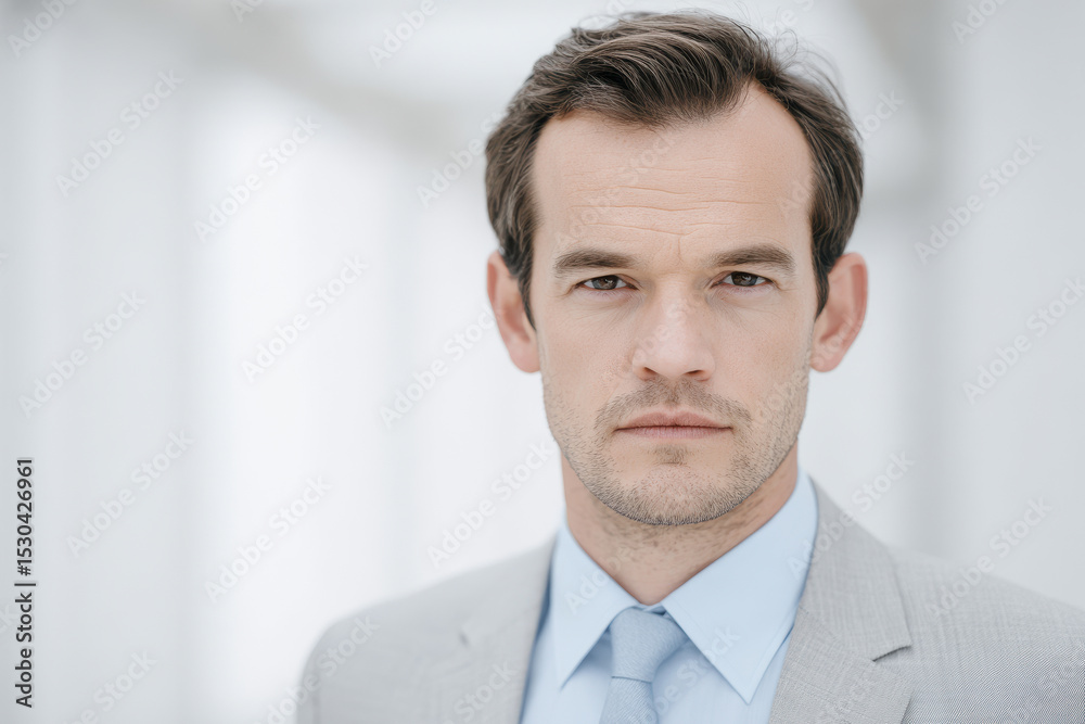 minimalist portrait of lawyer in strict suit positioned on left side of frame minimalist portrait of lawyer in strict suit positioned on left side of frame