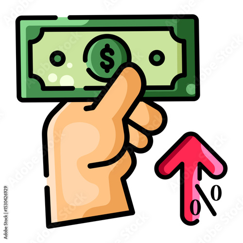 Made in uk hand holding a dollar bill points upwards vector icon.