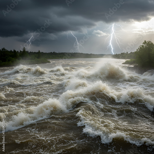 Turbulent River Under a Stormy Sky