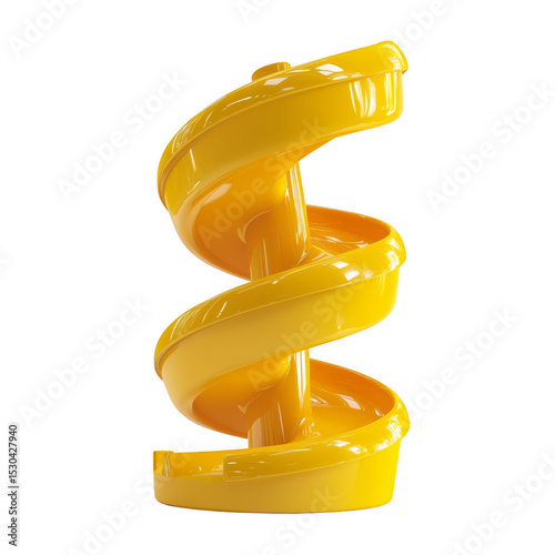 A bright yellow spiral slide with smooth curved edges designed for fun and playful sliding experiences. Png, Transparent background.
