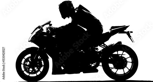 A silhouette of a motorcycle rider in a racing suit and helmet