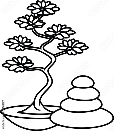 elegant bonsai tree growing from balanced stacked.eps