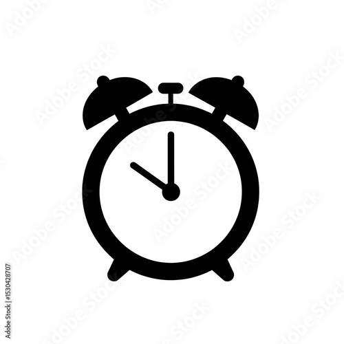 A silhouette of an alarm clock, white background.