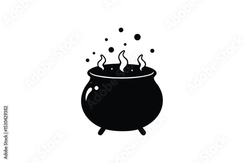Silhouette art illustration of a bubbling cauldron with rising steam.eps