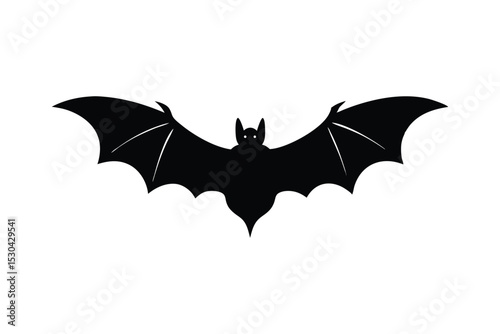 Silhouette art illustration of a flying bat with outstretched wings.eps