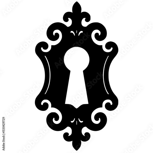 Ornate keyhole design in silhouette style with decorative frame  
