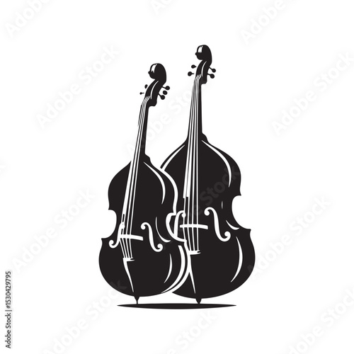 Modern Double Bass Vector - Clean Double Bass Silhouette - String Instrument Design.