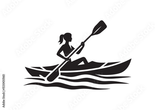 A Woman kayaking Silhouette Vector