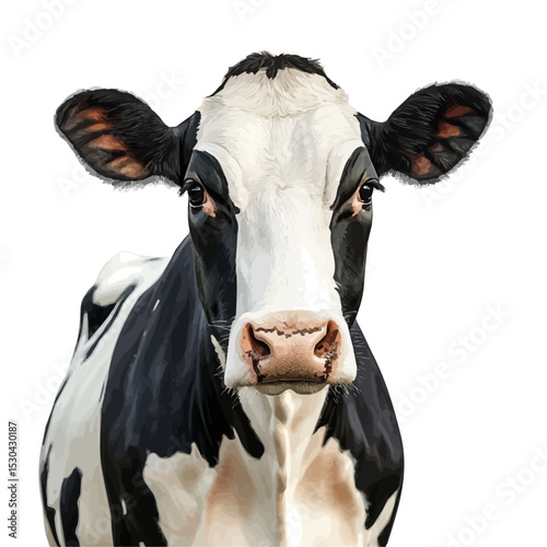 Cow Close Up, watercolor vector, isolated on a white background.