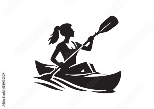A Woman kayaking Silhouette Vector