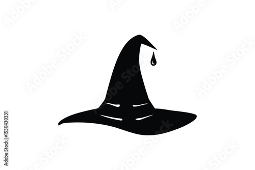 Silhouette art illustration of a tattered witch?s hat with tears and wrinkles.eps
