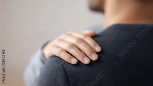 A gesture of solace and support, a comforting hand rests gently on a shoulder, symbolizing empathy and compassion. Capturing a moment of human connection and emotional support.