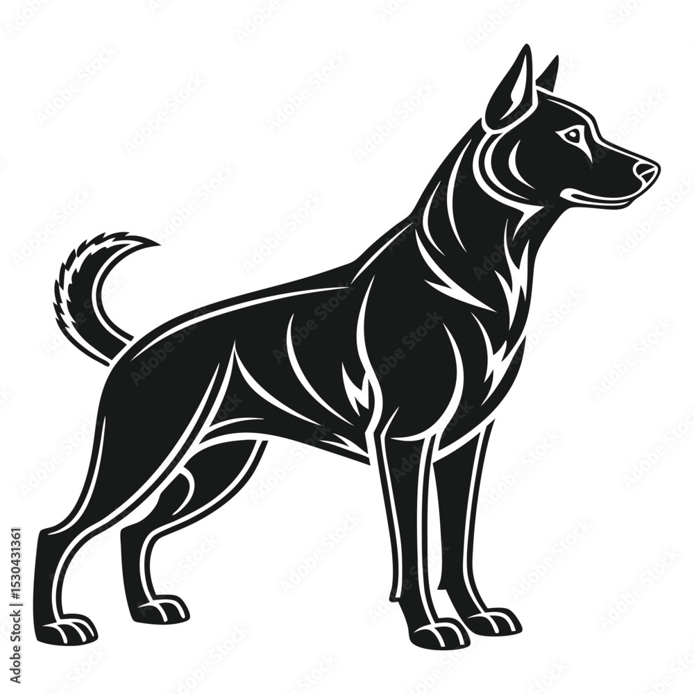 Fototapeta premium Stylized black and white dog vector illustration