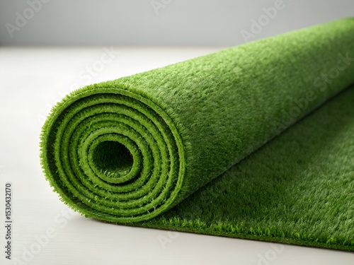 Rolled Artificial Turf Display showing vibrant green color and soft texture, ideal for lawns, gardens, or sport fields