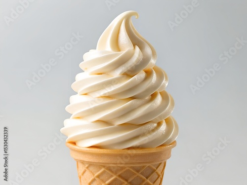 Swirled Vanilla Soft Serve Ice Cream with a Glossy Smooth Texture