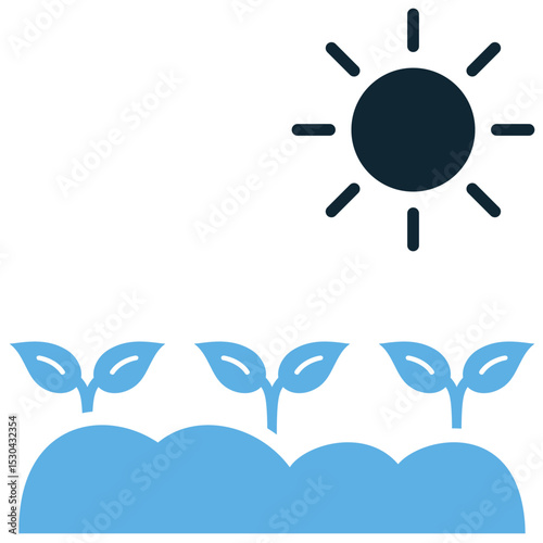 Farming sun icon for agriculture, harvest seasons, and natural farming. Perfect for depicting sunny fields, rural landscapes, and the importance of sunlight in nurturing crops.