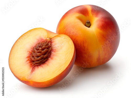 Isolated Peach Fruit with Halved Section