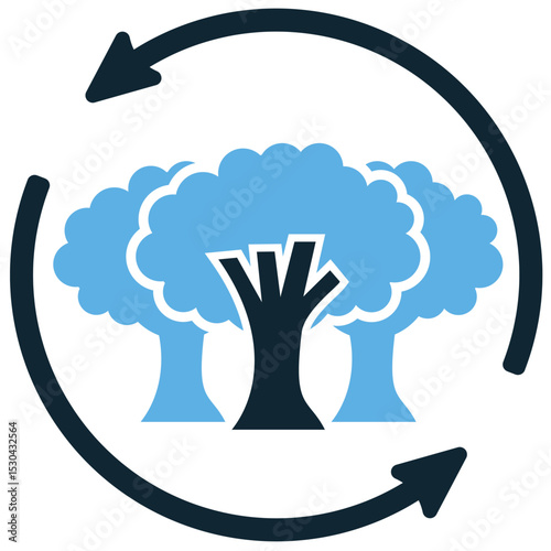 Reforestation icon for environmental conservation and tree planting initiatives. Ideal for eco-projects, nature preservation, and sustainable development campaigns.