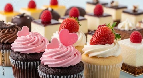 Artfully arranged decadent mini desserts and frosted cupcakes, ideal for any celebration.
