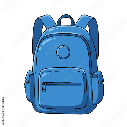 Backpack with school supplies, isolated on white