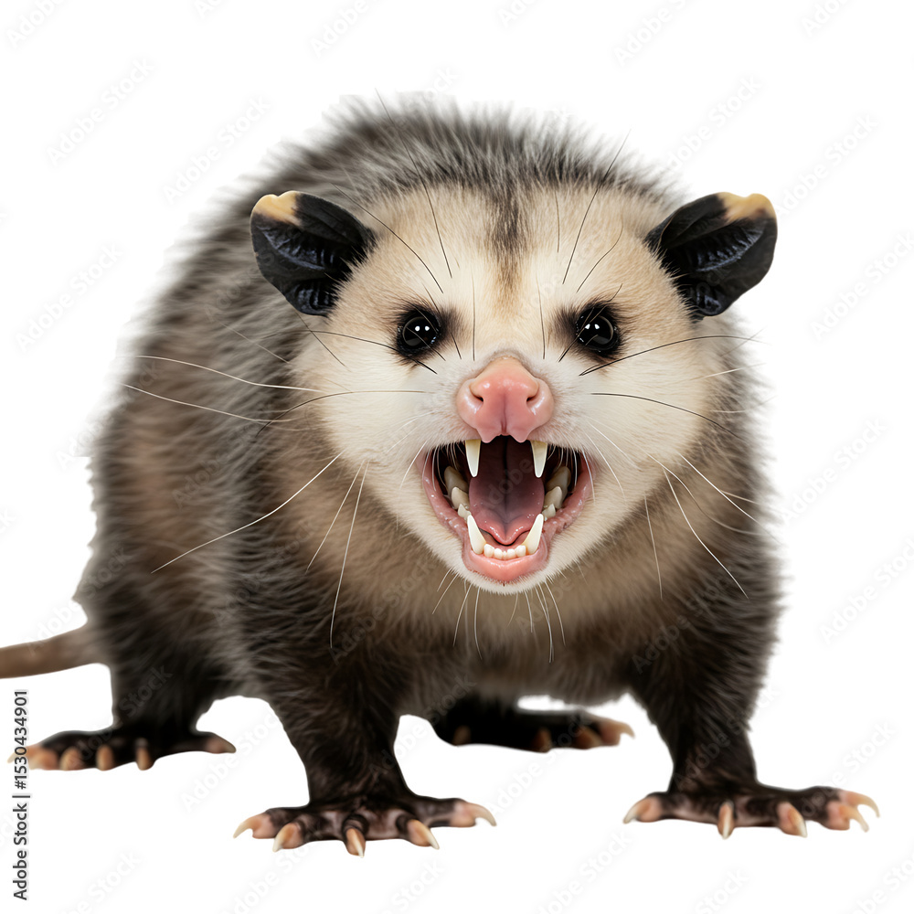 Fototapeta premium Aggressive Opossum: Powerful Wildlife Close-Up