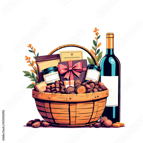 Vsai gift basket overflowing with delights and a bottle of wine