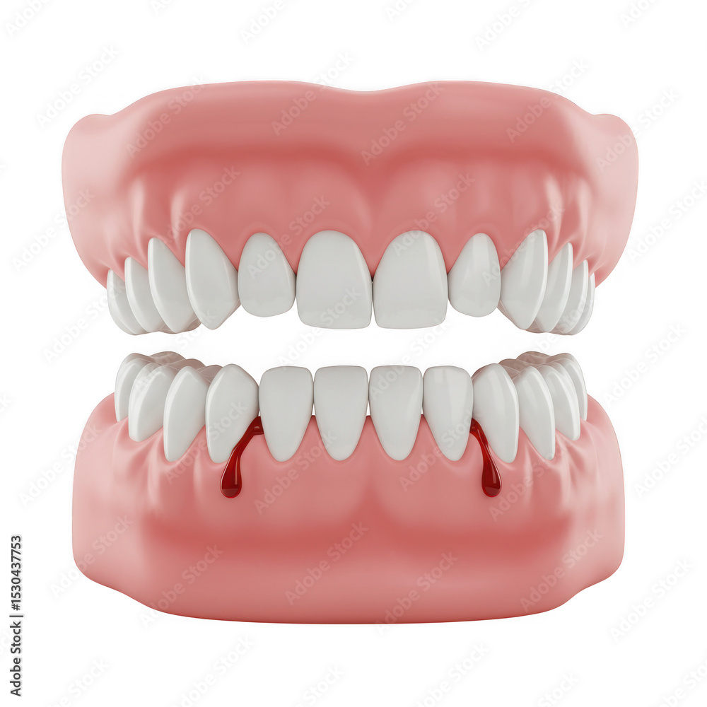 Obraz premium Bleeding gums dental health concept oral hygiene and gum disease care on transparent background