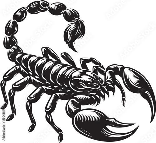Black and White Scorpion Vector Illustration – Aggressive Insect Tattoo Design	
