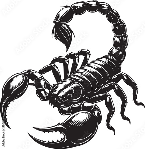 Black and White Scorpion Vector Illustration – Aggressive Insect Tattoo Design	
