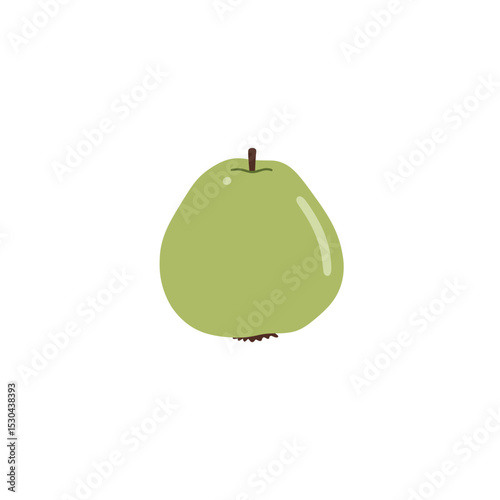A vibrant green pear with a brown stem, set against a plain white background, ideal for fresh produce imagery