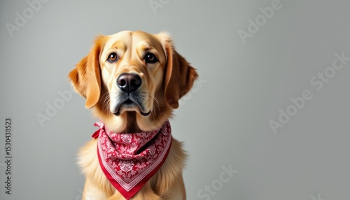 Loyal Golden Retriever Portrait with a Red Paisley Bandana and Gentle Expression