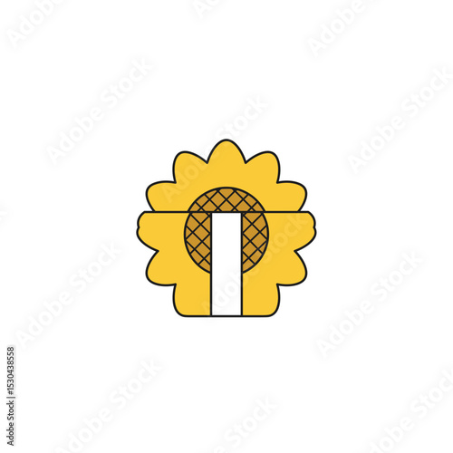 Bright sunflower illustration with a stylized center and geometric patterns