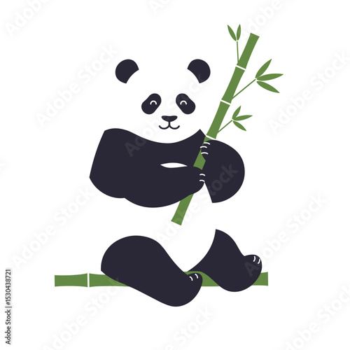 Cute panda holding bamboo in a minimalist style, perfect for nature-themed designs