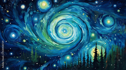 Vibrant Night Sky Painting Starry Night Forest Landscape Art