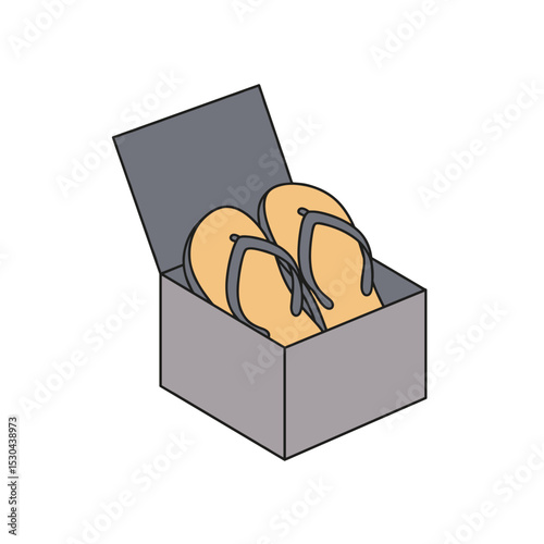 A pair of flip-flops resting in an open box, showcasing summer footwear for casual outings