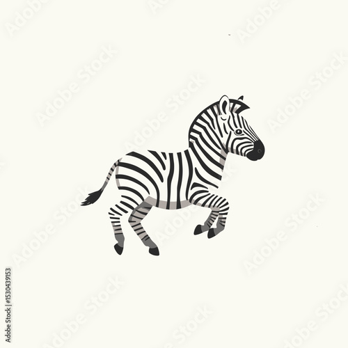A playful zebra galloping across a minimalist background, showcasing its striking stripes