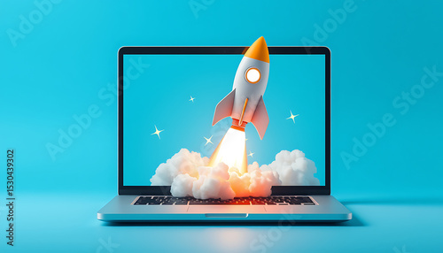 Vector illustration of a portable laptop computer with a blue background, ideal for technology and business concepts