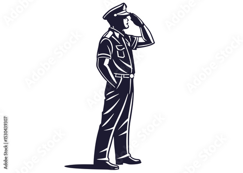 Police Officer Saluting Silhouette – Law Enforcement Tribute Vector