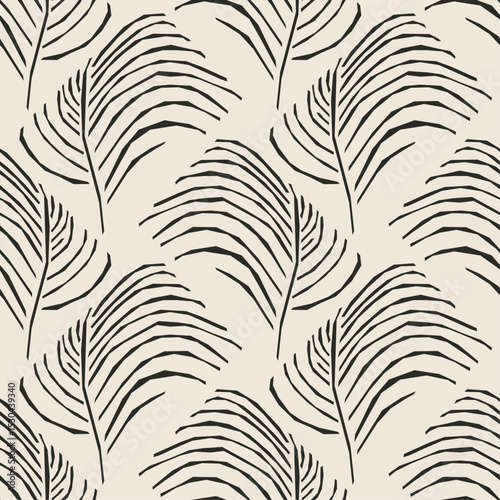 Trendy minimalist seamless botanical pattern with abstract creative hand drawn composition