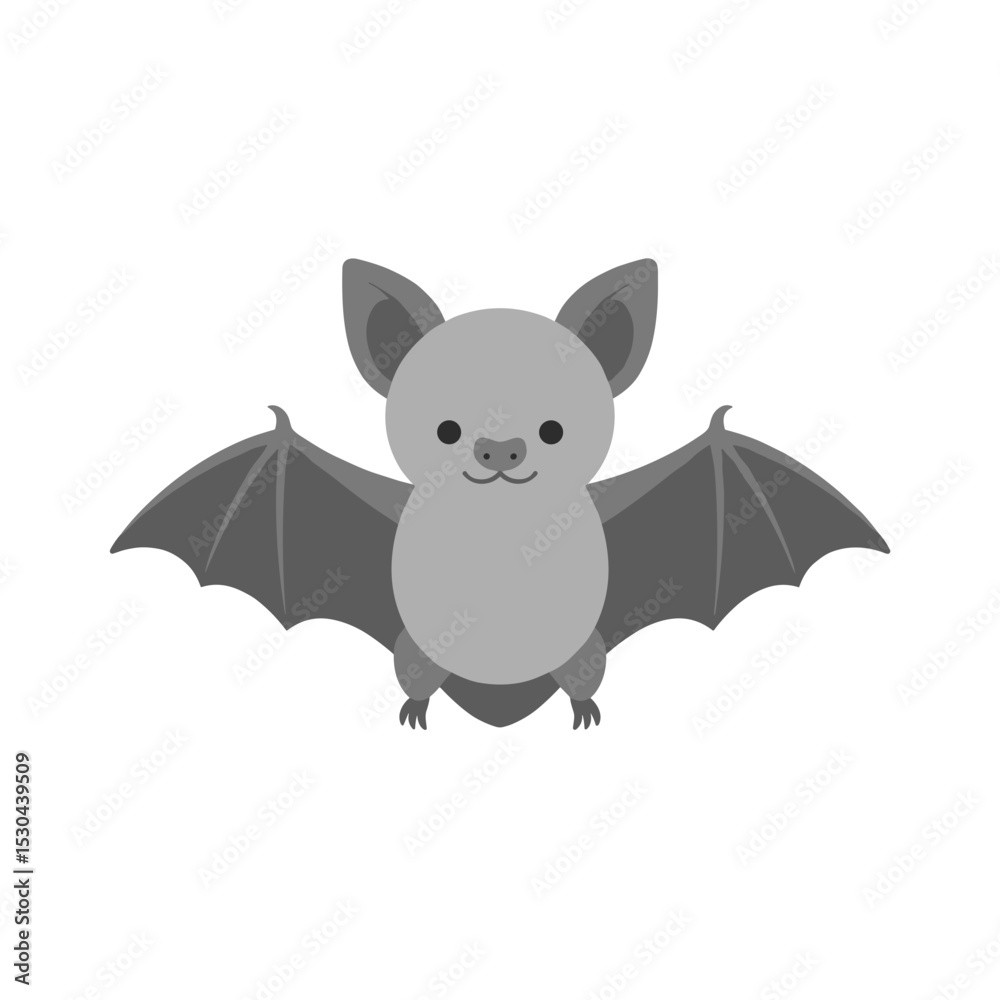Obraz premium Cute cartoon bat with outstretched wings against a plain white background, ideal for Halloween themes