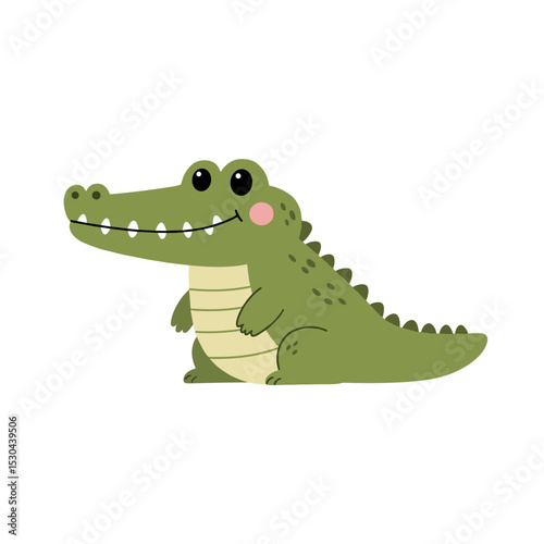 Cartoon crocodile smiling cheerfully against a plain white background