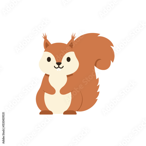 Cute cartoon squirrel character standing cheerfully against a white background