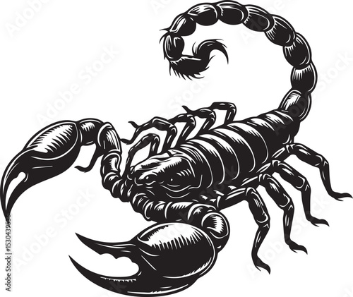 Black and White Scorpion Vector Illustration – Aggressive Insect Tattoo Design	
