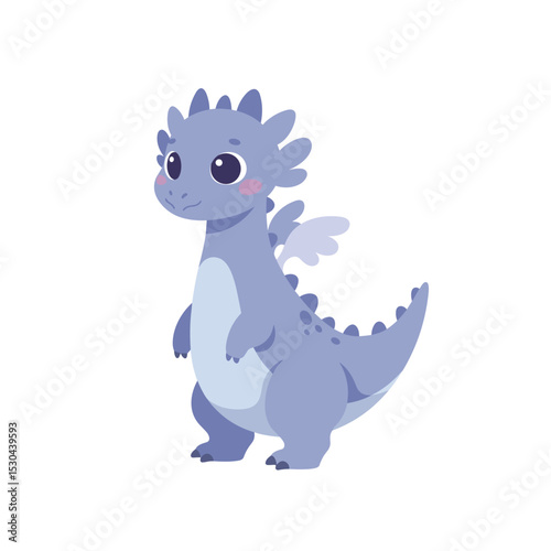 Cute cartoon dragon character with big eyes and small wings, standing against a plain background