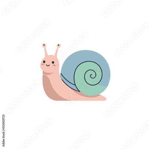Cute cartoon snail with a pastel shell on a plain white background, ideal for children's materials